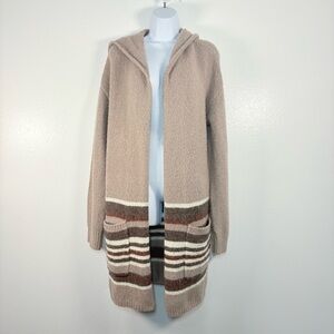 Mystree Long Line Open Front Hooded Cardigan with Stripes SzL Comfy Cozycore
